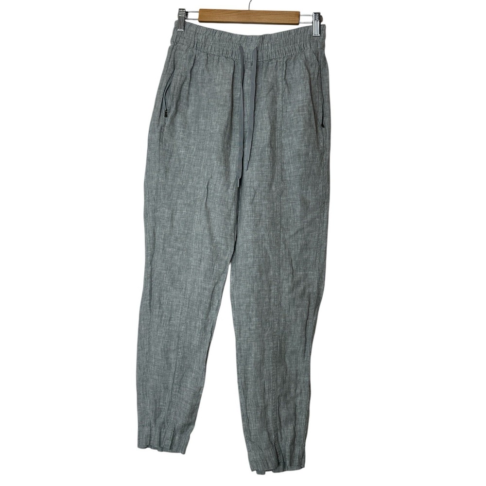 Athleta 100%‎ Linen Pants Women XS Elastic Waist Zipper Pockets Gray summer